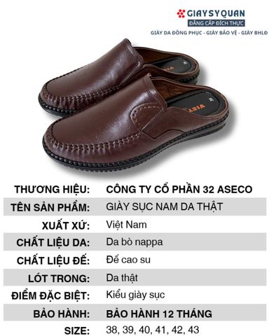 Giày Sục Nam Màu Nâu Da Thật