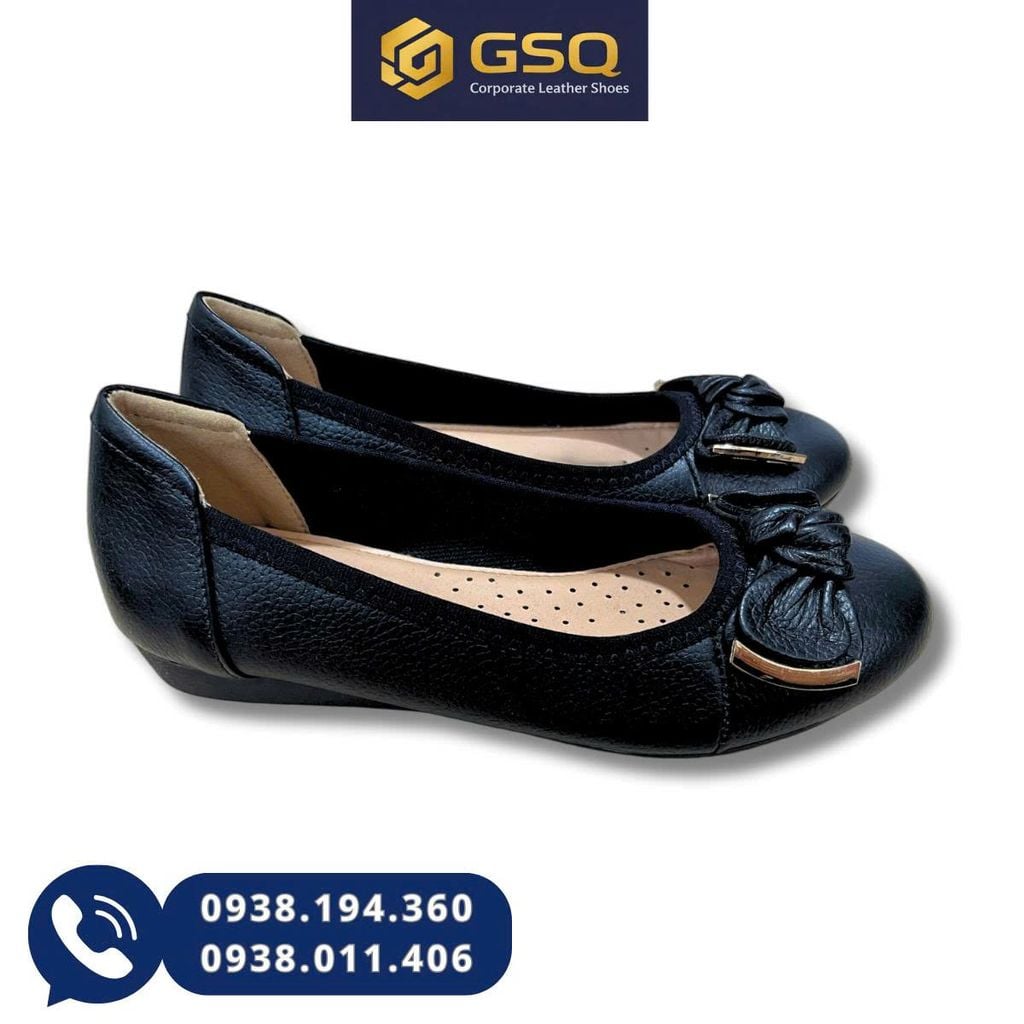 Giày búp bê đế bằng da thật mềm đế cao 2cm, Giày Đồng Phục Nhà Hàng Khách Sạn