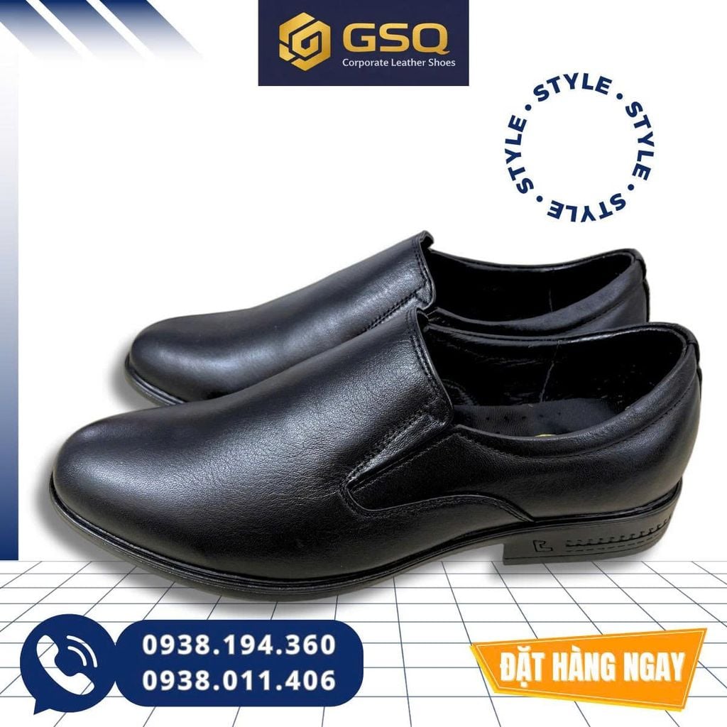 Giày Lười Nam Da Thật Màu Đen, Đế Cao Su Có Khâu Đế MÃ D34