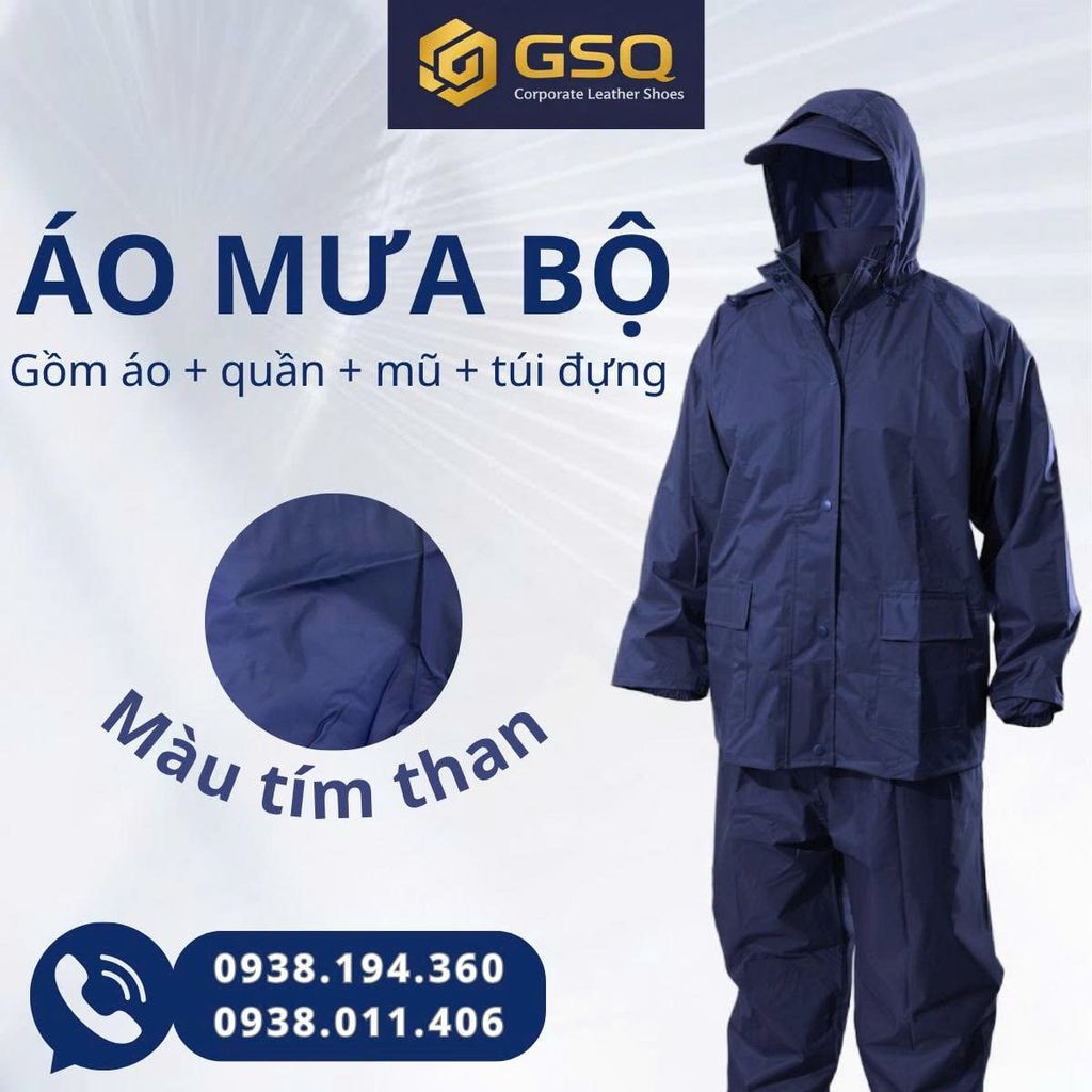 Áo Mưa Bộ Chính Hãng Màu Tím Than Cao Cấp – Chống Nước Tốt, Dày Dặn, Bền Bỉ
