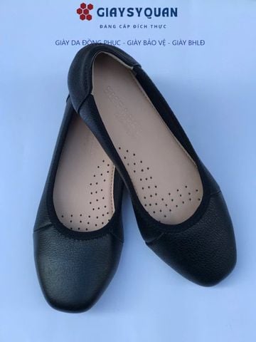 Giày đồng phục nữ, Giày búp bê đế bệt da thật, mũi vuông