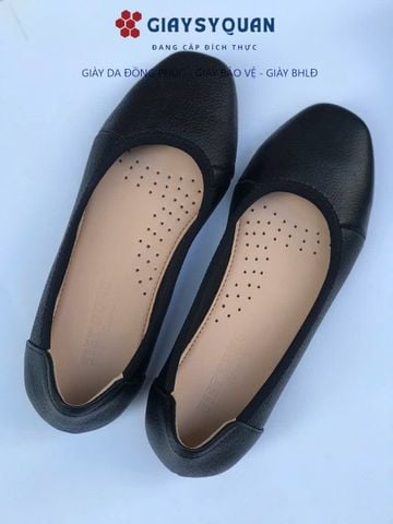 Giày đồng phục nữ, Giày búp bê đế bệt da thật, mũi vuông