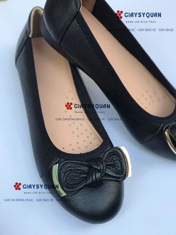 Giày búp bê đế bằng da thật mềm đế cao 2cm, Giày Đồng Phục Nhà Hàng Khách Sạn