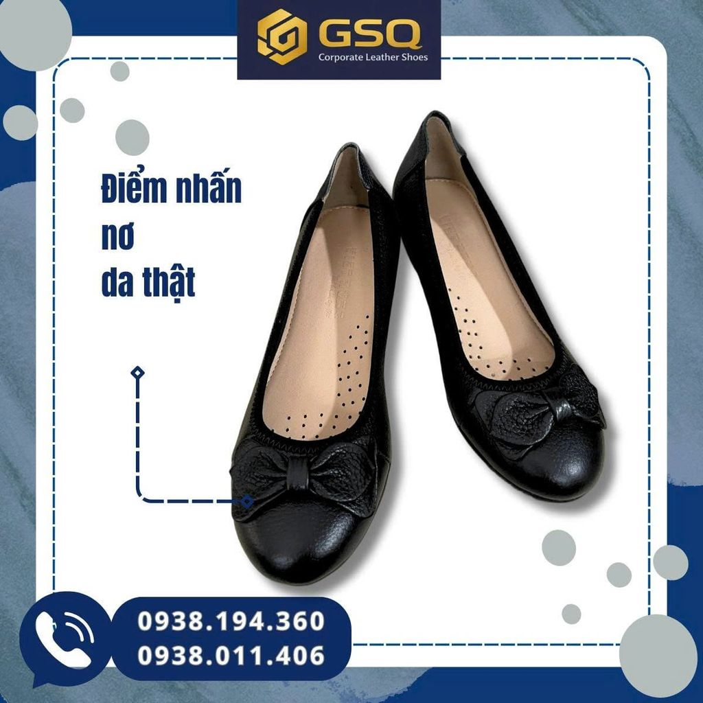 Giày Búp Bê Đế Xuồng Da Thật Mềm Đế Cao 4cm – Giày Đồng Phục Nhà Hàng Khách Sạn