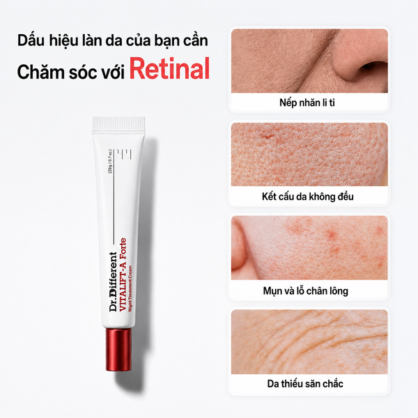 Kem dưỡng trẻ hoá, mờ nhăn Dr.Different Vitalift-A Forte Retinal 0.1% Night Treatment Cream