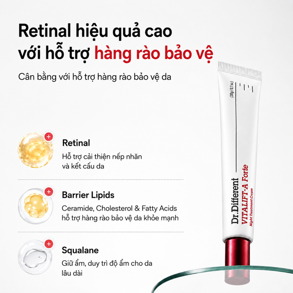 Kem dưỡng trẻ hoá, mờ nhăn Dr.Different Vitalift-A Forte Retinal 0.1% Night Treatment Cream