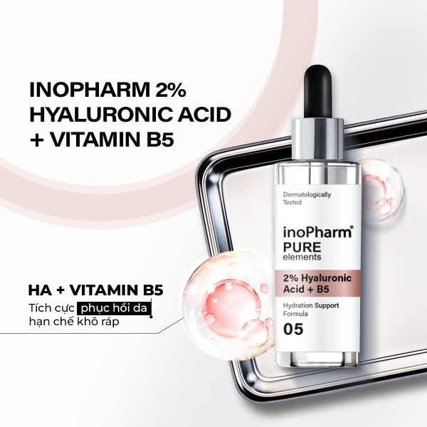 Tinh chất làm dịu, dưỡng ấm & căng mọng da InoPharm Pure Elements Facial Serum with 2% Hyaluronic Acid + Vitamin B5