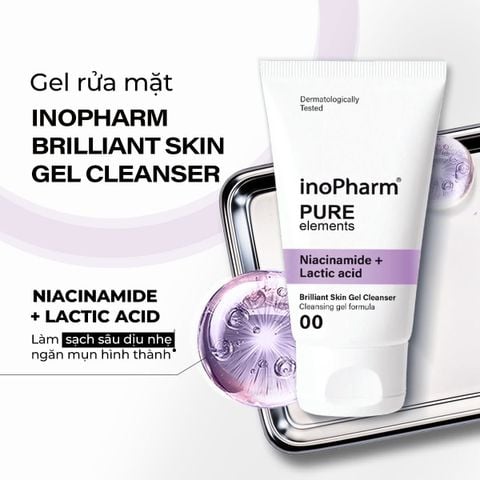 Sữa rửa mặt dưỡng ẩm & sáng da Inopharm Brilliant Skin Gel Cleanser with Niacinamide + Lactic Acid