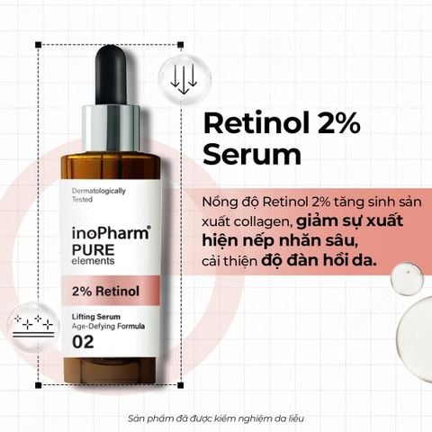 Tinh chất giảm nếp nhăn & mịn da InoPharm Pure Elements Facial Serum with 2% Retinol