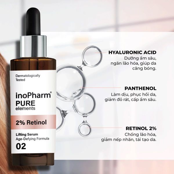 Tinh chất giảm nếp nhăn & mịn da InoPharm Pure Elements Facial Serum with 2% Retinol
