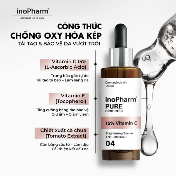 Tinh chất làm sáng da, chống oxy hoá InoPharm Pure Elements Facial Serum with 15% Vitamin C