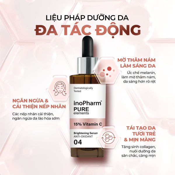 Tinh chất làm sáng da, chống oxy hoá InoPharm Pure Elements Facial Serum with 15% Vitamin C