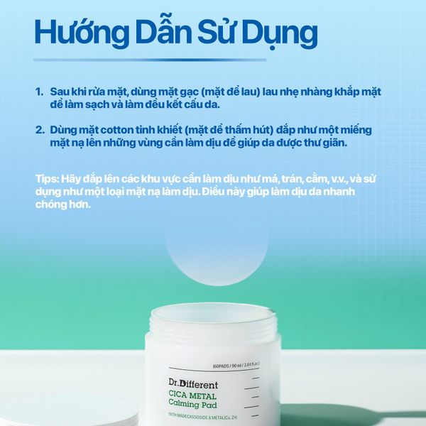 Toner pad làm dịu và phục hồi da Dr.Different CICA Metal Calming Pad