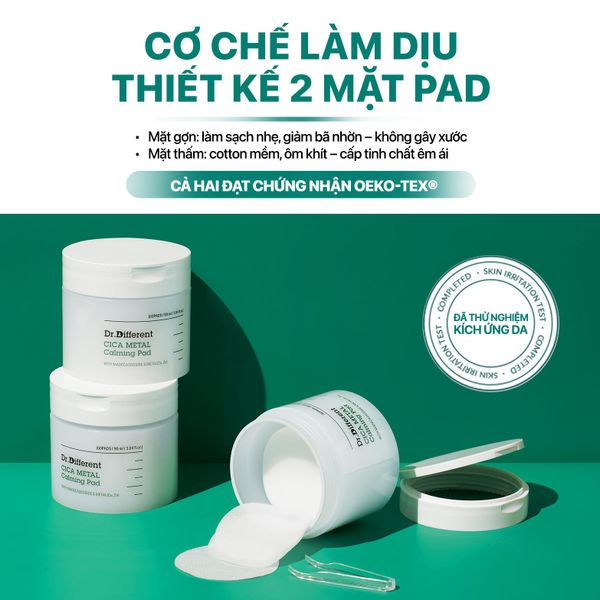Toner pad làm dịu và phục hồi da Dr.Different CICA Metal Calming Pad