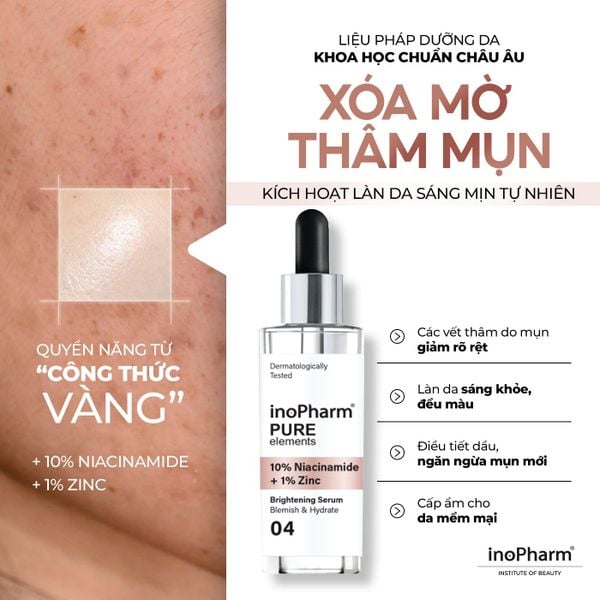Tinh chất dưỡng ẩm, giảm mụn & sáng da InoPharm Pure Elements Facial Serum with 10% Niacinamide + 1% Zinc
