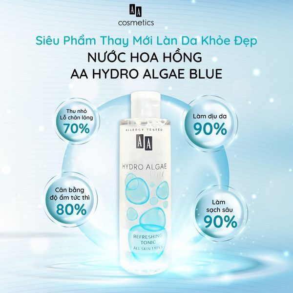 Nước hoa hồng dưỡng ẩm da AA COSMETICS Hydro Algae Blue Refreshing Tonic