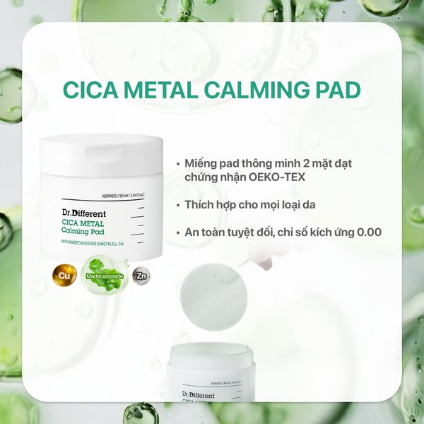 Toner pad làm dịu và phục hồi da Dr.Different CICA Metal Calming Pad