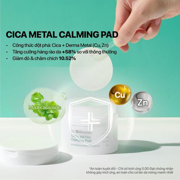 Toner pad làm dịu và phục hồi da Dr.Different CICA Metal Calming Pad