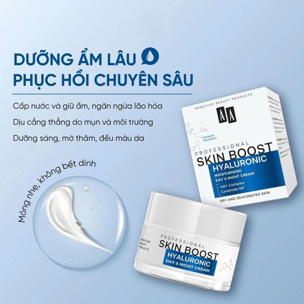 Kem cấp ẩm và căng mịn da AA COSMETICS Professional Skin Boost Hyaluronic Moisturizing Day & Night Cream