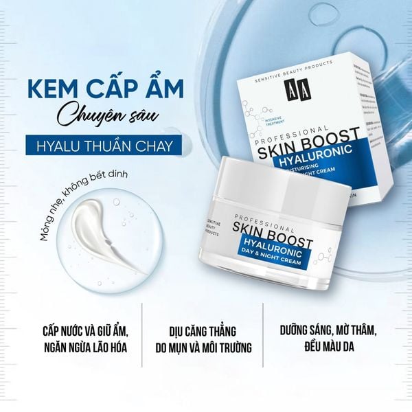 Kem cấp ẩm và căng mịn da AA COSMETICS Professional Skin Boost Hyaluronic Moisturizing Day & Night Cream