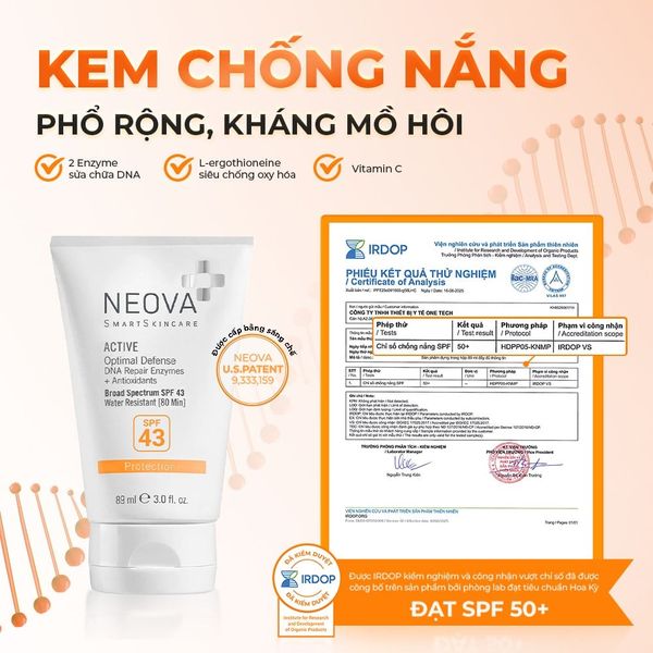 Kem chống nắng phổ rộng NEOVA Active Optimal Defense DNA Repair Enzymes + Antioxidant Broad Spectrum SPF 43