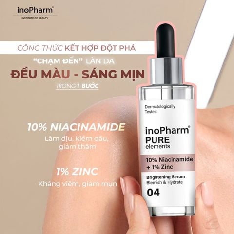Tinh chất dưỡng ẩm, giảm mụn & sáng da InoPharm Pure Elements Facial Serum with 10% Niacinamide + 1% Zinc