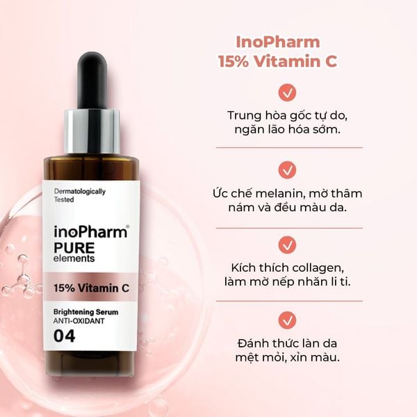 Tinh chất làm sáng da, chống oxy hoá InoPharm Pure Elements Facial Serum with 15% Vitamin C