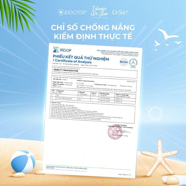 Kem chống nắng nâng tông vật lý phổ rộng iDr.Skin Tropical Sunblock SPF55 PA++++