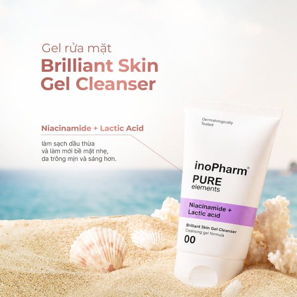 Sữa rửa mặt dưỡng ẩm & sáng da Inopharm Brilliant Skin Gel Cleanser with Niacinamide + Lactic Acid