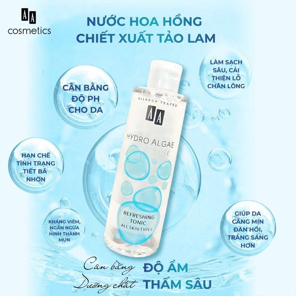 Nước hoa hồng dưỡng ẩm da AA COSMETICS Hydro Algae Blue Refreshing Tonic