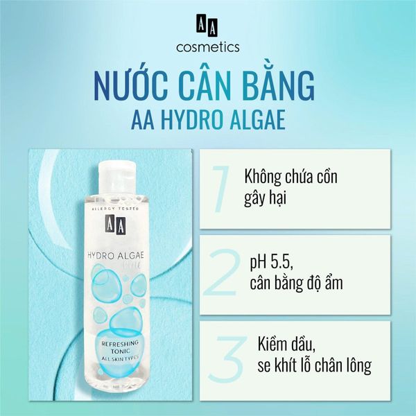 Nước hoa hồng dưỡng ẩm da AA COSMETICS Hydro Algae Blue Refreshing Tonic