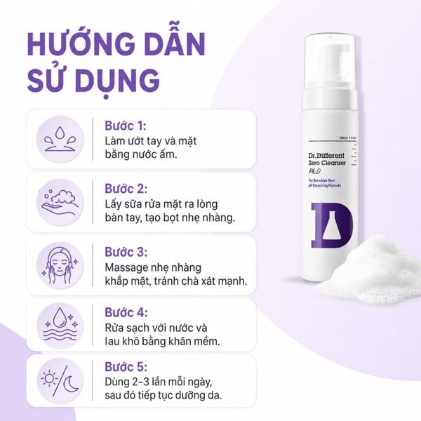 Sữa rửa mặt chuyên biệt dành cho da nhạy cảm Dr.Different Zero Cleanser Ph.D for Sensitive Skin