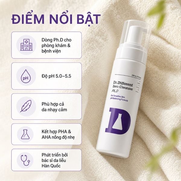 Sữa rửa mặt chuyên biệt dành cho da nhạy cảm Dr.Different Zero Cleanser Ph.D for Sensitive Skin