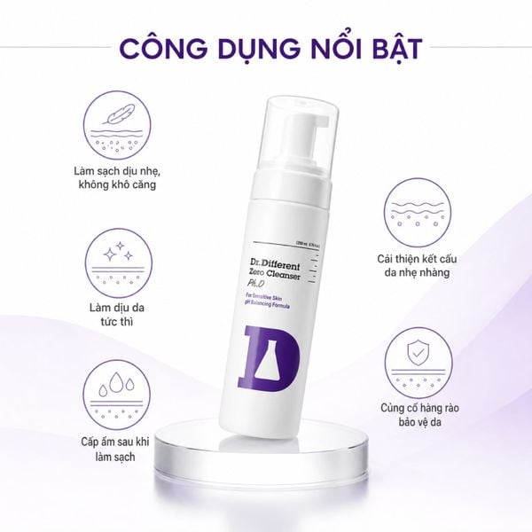 Sữa rửa mặt chuyên biệt dành cho da nhạy cảm Dr.Different Zero Cleanser Ph.D for Sensitive Skin