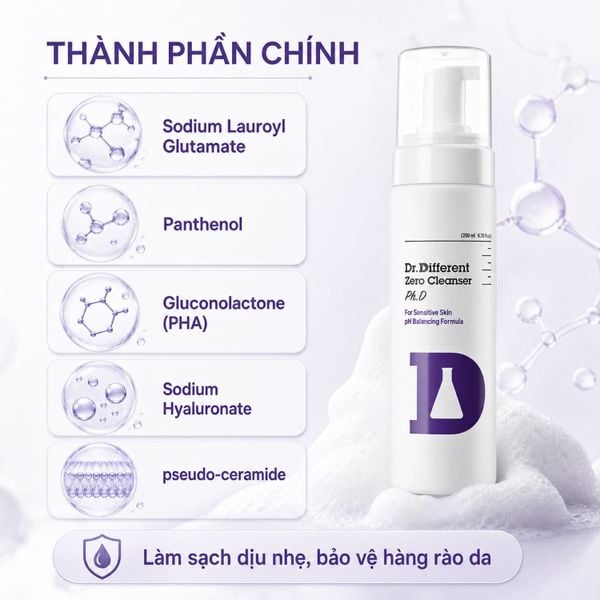 Sữa rửa mặt chuyên biệt dành cho da nhạy cảm Dr.Different Zero Cleanser Ph.D for Sensitive Skin