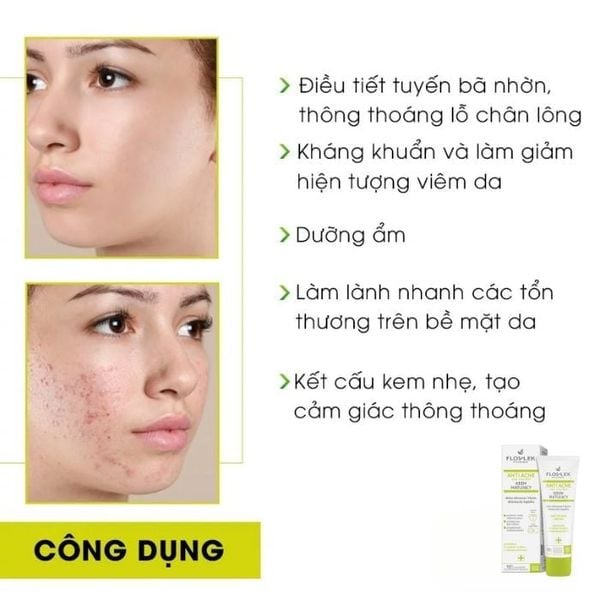 Kem dưỡng kiềm dầu, giảm mụn Floslek Anti Acne 24h System Mattifying Cream