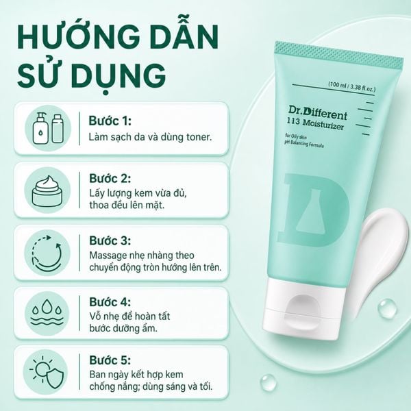 Kem dưỡng ẩm, sáng da cho da dầu Dr.Different 113 Moisturizer for Oily Skin