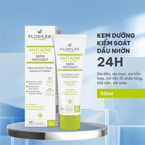 Kem dưỡng kiềm dầu, giảm mụn Floslek Anti Acne 24h System Mattifying Cream