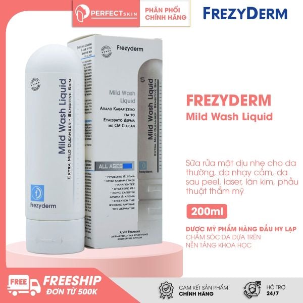 Sữa rửa mặt dịu nhẹ Frezyderm Mild Wash Liquid không chứa xà phòng, hương liệu