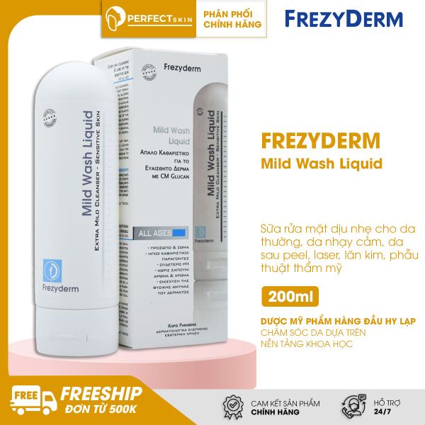Sữa rửa mặt dịu nhẹ Frezyderm Mild Wash Liquid không chứa xà phòng, hương liệu