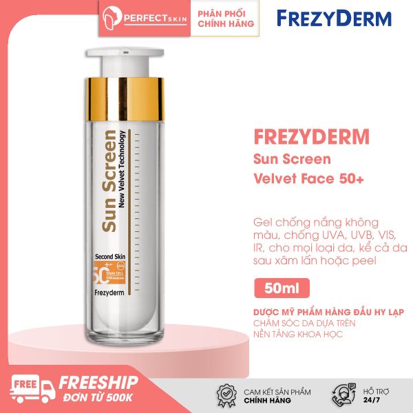 Kem chống nắng không bóng dầu Frezyderm Sun Screen Velvet Face 50+ không màu