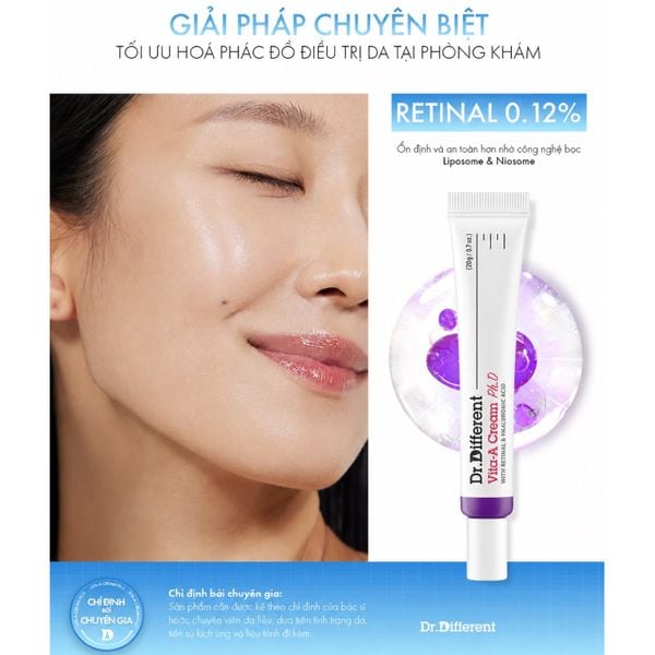 Kem dưỡng trẻ hoá, mờ nhăn chuyên biệt Dr.Different Vita-A Cream Ph.D