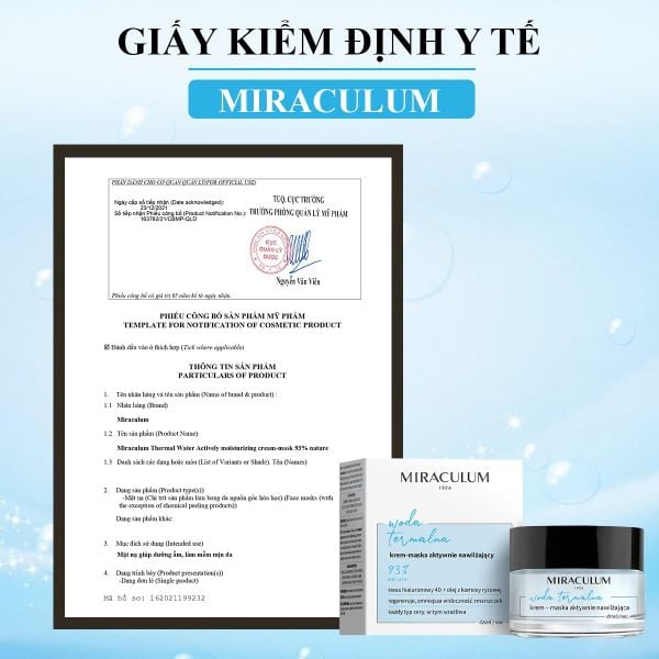 Kem dưỡng ẩm, tái tạo da ngày & đêm Miraculum Thermal Water Actively Moisturizing Cream-Mask Day/Night 93% Nature