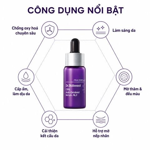 Tinh chất sáng da, mờ thâm, mờ nhăn, chống oxy hoá chuyên biệt Dr.Different CEQ Anti-Oxidant Serum Ph.D