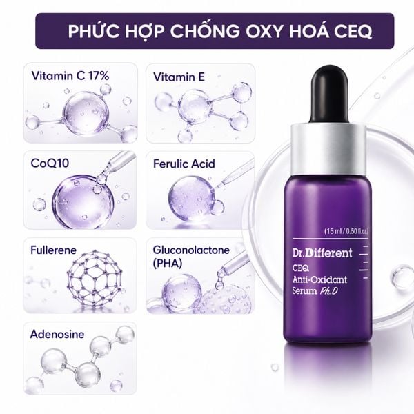 Tinh chất sáng da, mờ thâm, mờ nhăn, chống oxy hoá chuyên biệt Dr.Different CEQ Anti-Oxidant Serum Ph.D