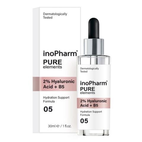 Tinh chất làm dịu, dưỡng ấm & căng mọng da InoPharm Pure Elements Facial Serum with 2% Hyaluronic Acid + Vitamin B5