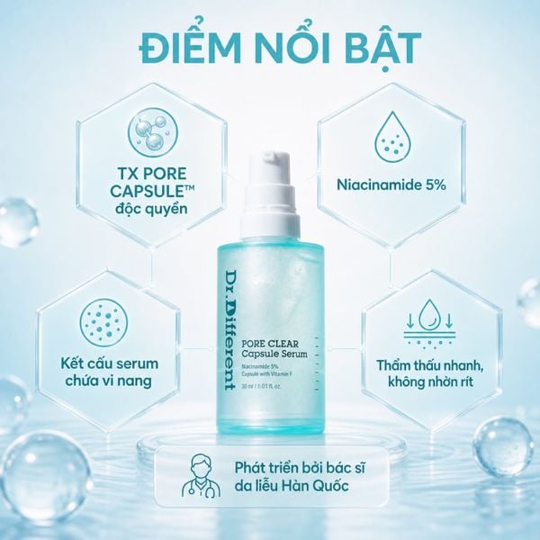 Tinh chất làm sáng da và điều tiết bã nhờn Dr.Different Pore Clear Capsule Serum