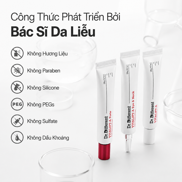 Kem dưỡng trẻ hoá, mờ nhăn cổ và mắt Dr.Different Vitalift-A Eye & Neck Retinal 0.025% Night Treatment Cream