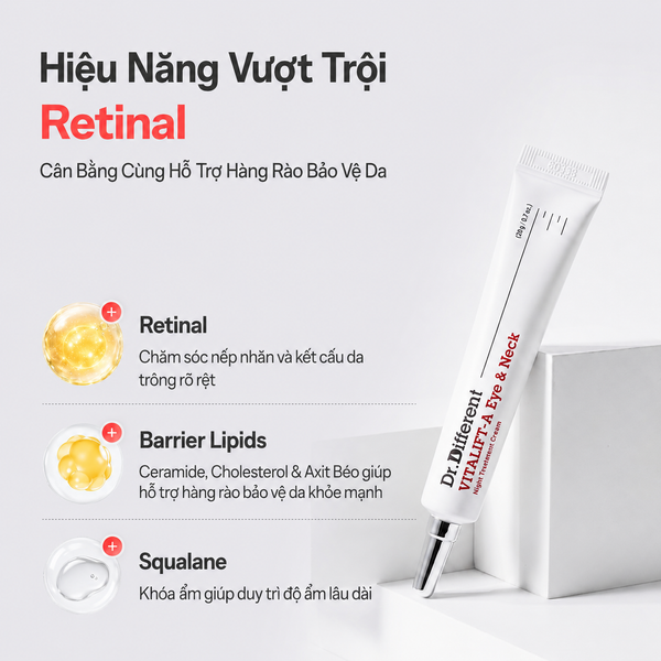 Kem dưỡng trẻ hoá, mờ nhăn cổ và mắt Dr.Different Vitalift-A Eye & Neck Retinal 0.025% Night Treatment Cream