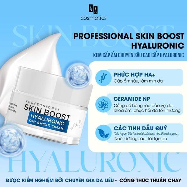 Kem cấp ẩm và căng mịn da AA COSMETICS Professional Skin Boost Hyaluronic Moisturizing Day & Night Cream